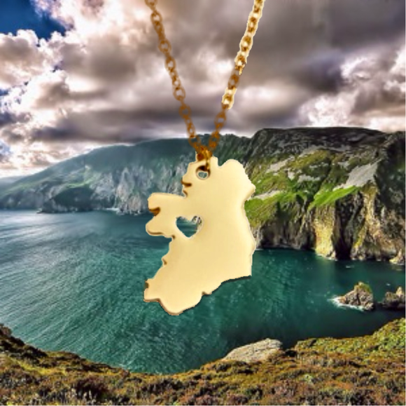 Dublin Charms Jewelry - St. Patrick's Day Map of Ireland Gold Charm Necklace with Heart